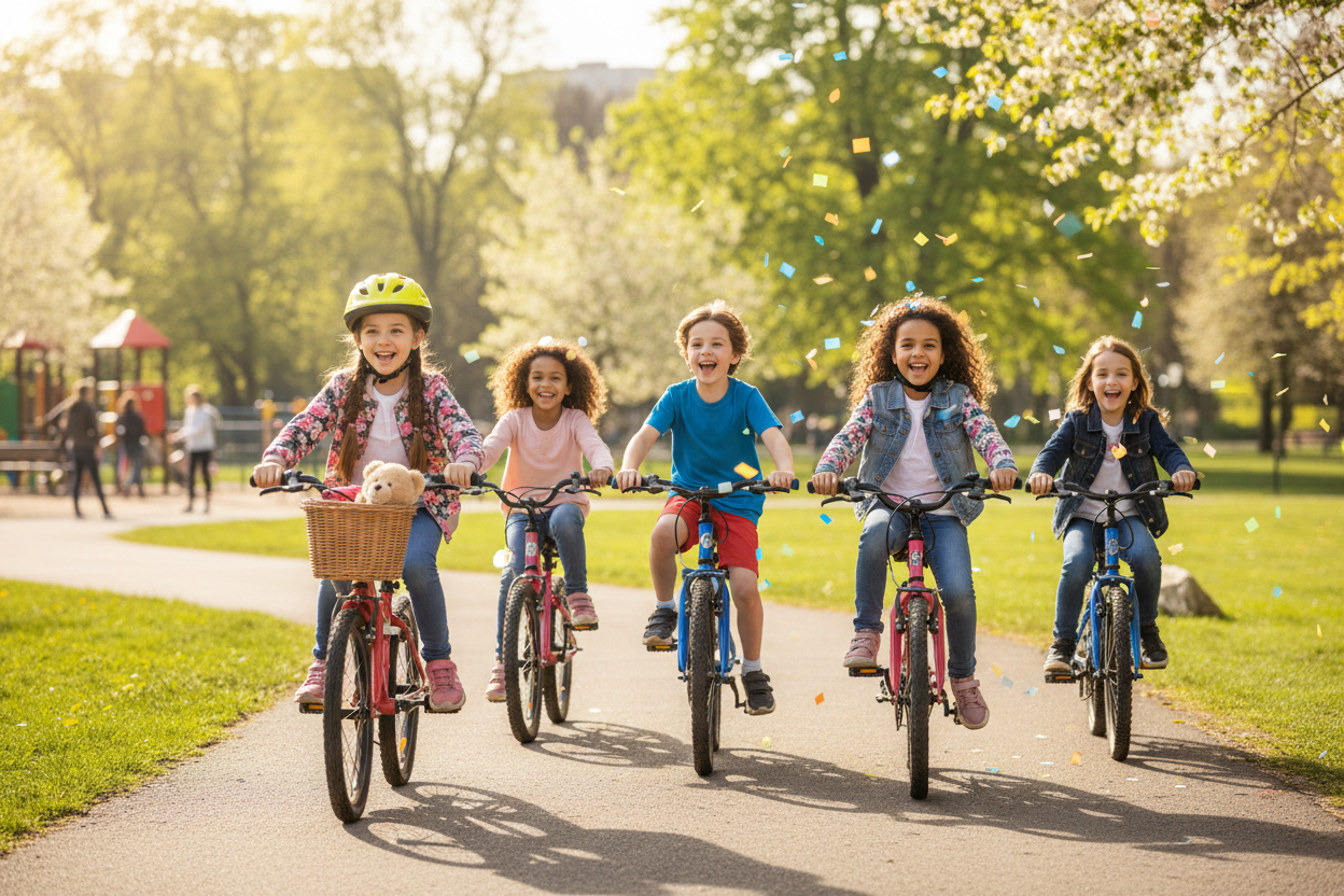 Niños montando en bicicleta